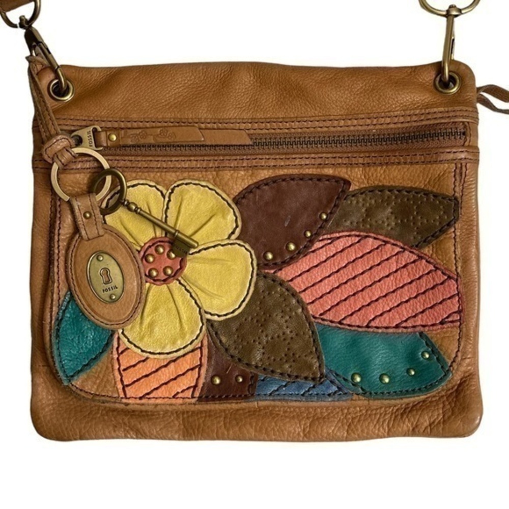 Fossil brown leather long live vintage messenger crossbody bag adjustable strap